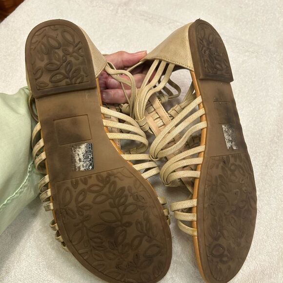 Tan Gladiator Sandals with Woven Straps - Picture 6 of 6